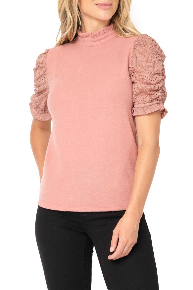 Cinched Lace Sleeve Knit Top, Main, color, DUSTY MAUVE