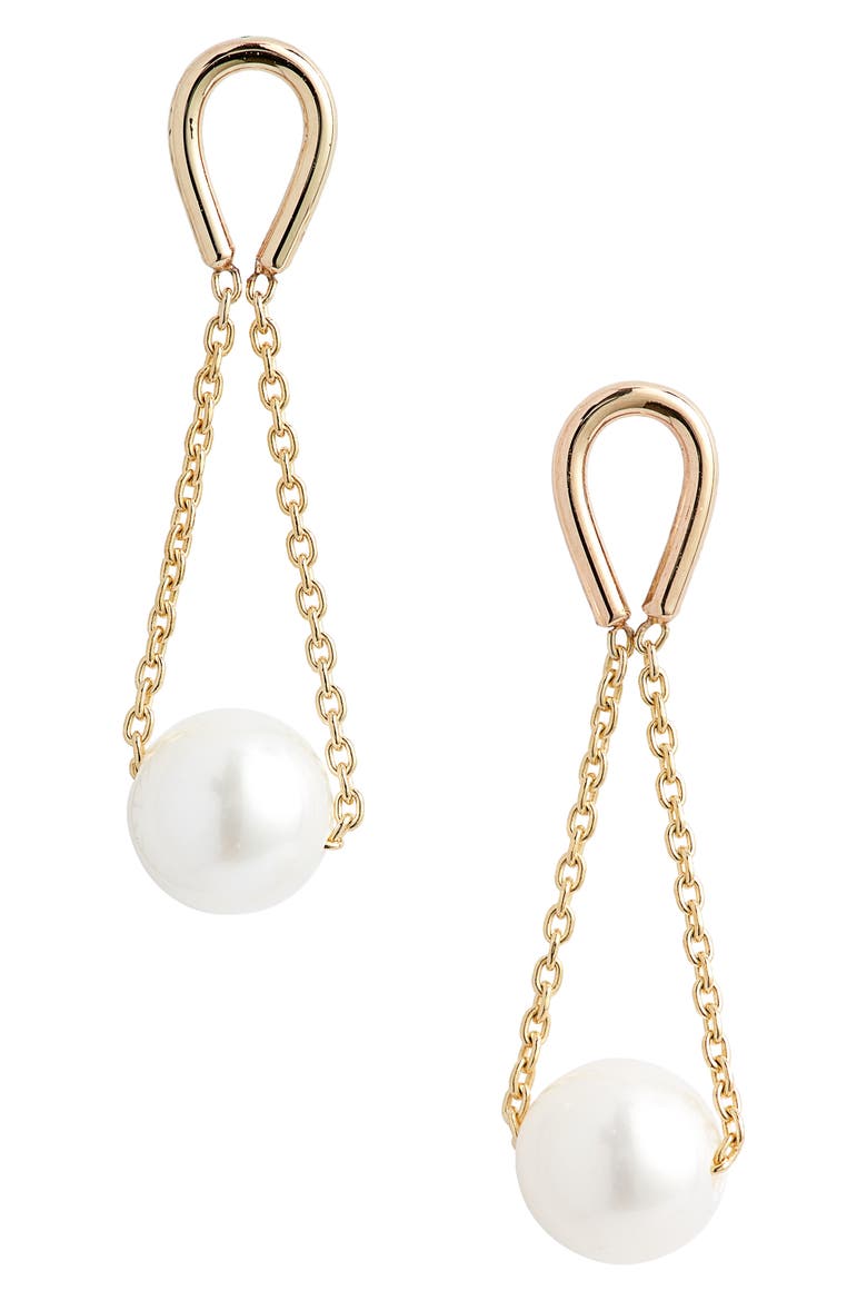 Hourglass Cultured Pearl Drop Earrings, Main, color, YELLOW GOLD