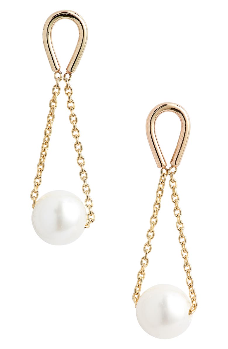 Poppy Finch Hourglass Cultured Pearl Drop Earrings, Main, color, Yellow Gold