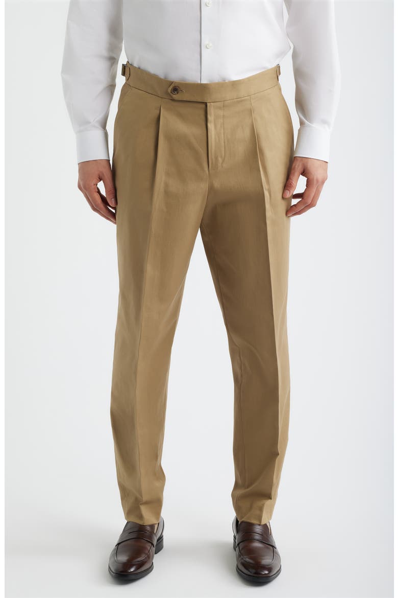 Perino Pleat Stretch Cotton Pants, Main, color, BEIGE/KHAKI