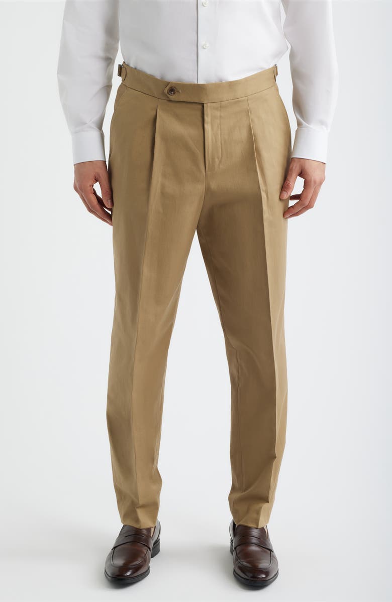 BOSS Perino Pleat Stretch Cotton Pants, Main, color, Beige/Khaki