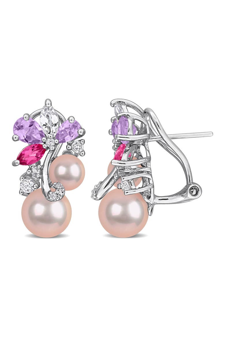 Pink Cultured Pearl & Semiprecious Stone Earrings, Main, color, PINK MULTI