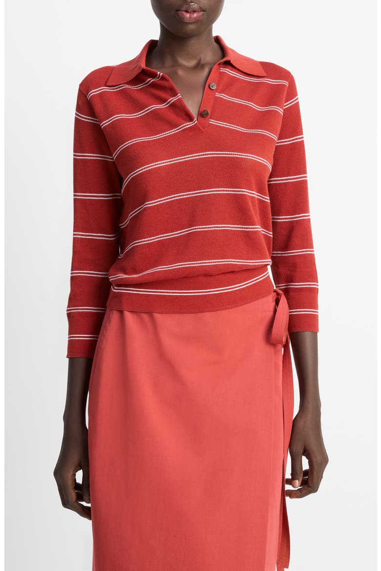 Stripe Cotton Piqué Polo, Main, color, BRICK ROSE/OFF WHITE