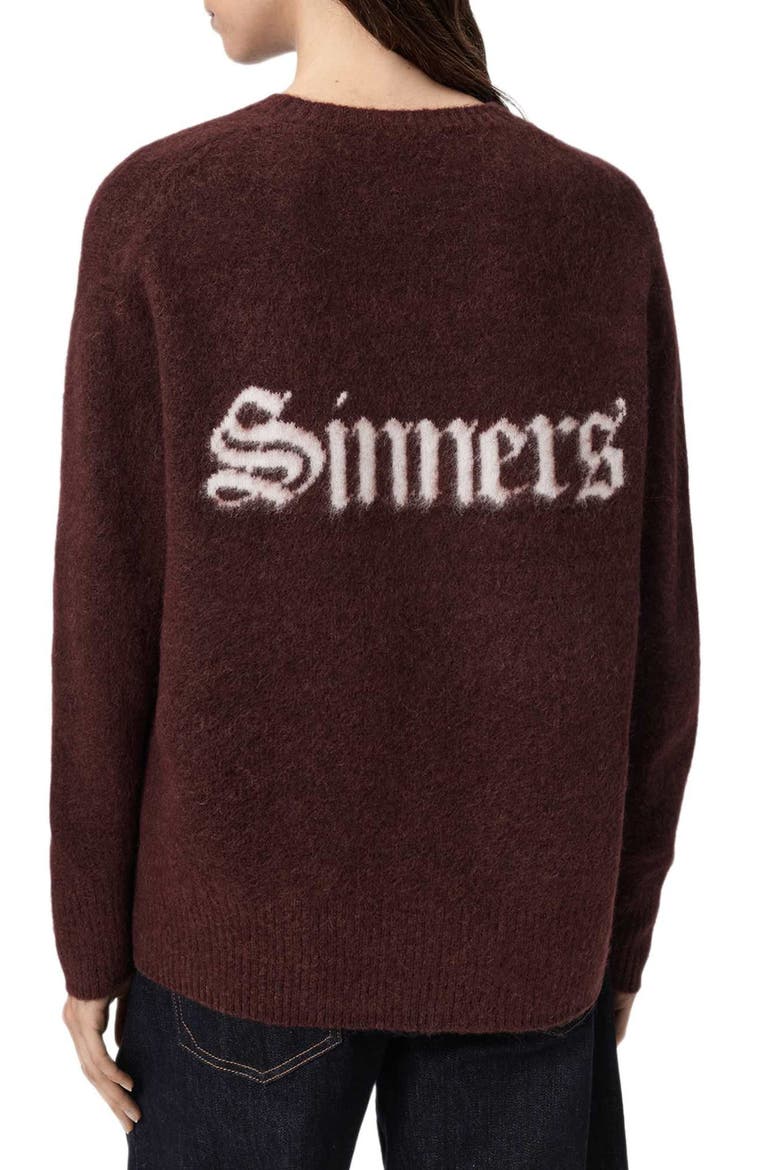 Saints & Sinners Crewneck Sweater, Alternate, color, BURNT BROWN