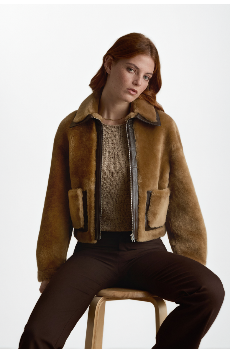 FURNIQ UK LLC Lila Shearling Jacket, Alternate, color, Brown