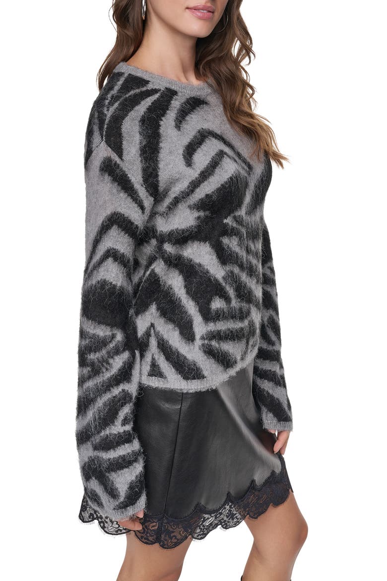 Brushed Animal Intarsia Sweater, Alternate, color, FEATHER HEATHER/ BLACK