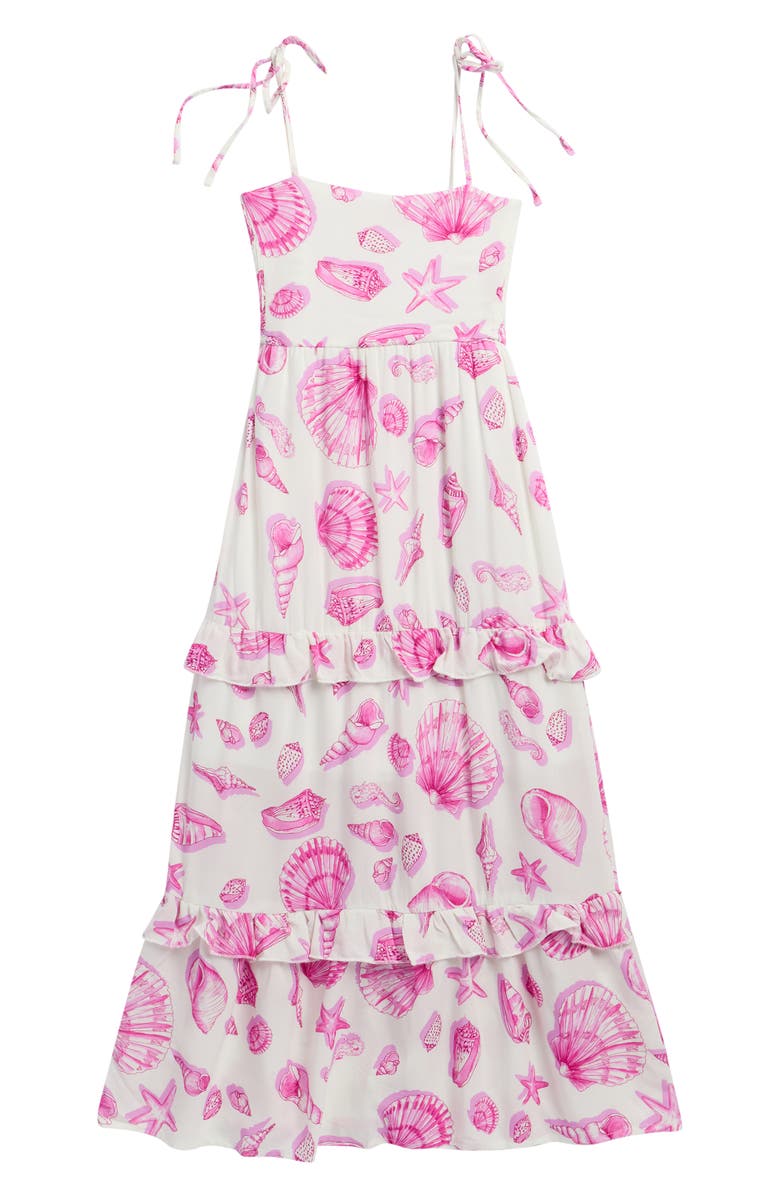 Ava & Yelly Kids' Ruffle Tie Strap Maxi Dress, Main, color, Fuchsia