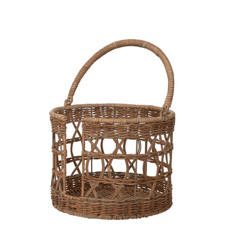 Handwoven Wicker Plate Basket with Handle