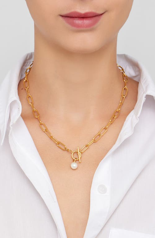 Adornia 8mm Cultured Pearl Charm Paperclip Chain Toggle Necklace In White/gold