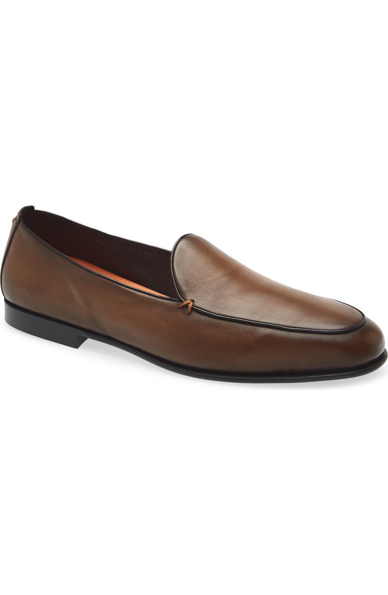 Santoni Vibe Apron Toe Loafer, Main, color, Dark Brown