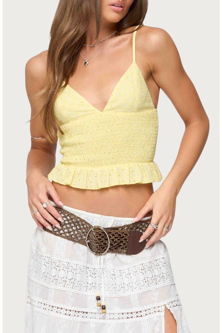 Evy Embroidered Cotton Blend Peplum Crop Top, Main, color, YELLOW