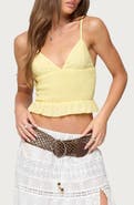EDIKTED Evy Embroidered Cotton Blend Peplum Crop Top