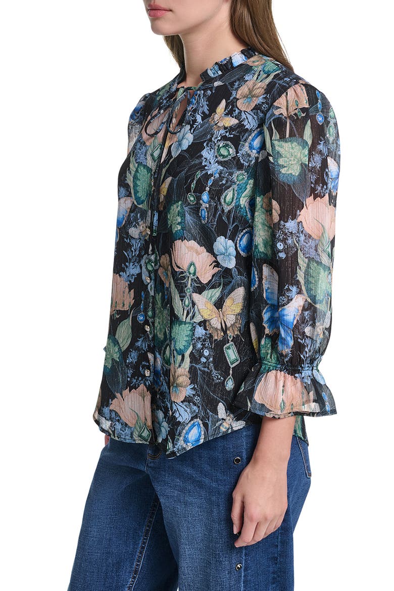 Ruffle Collar Printed Shirt, Alternate, color, BLACK/ MULTI