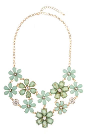 Olivia Welles Wildflower Flair Crystal Statement Necklace In Gold/mint
