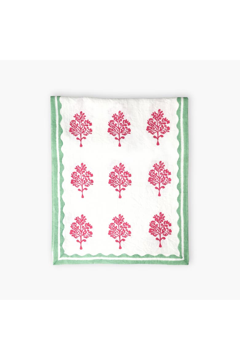 Sara - Pure Linen Hand-Printed Table Runner, Main, color, Pink & Pastel Green