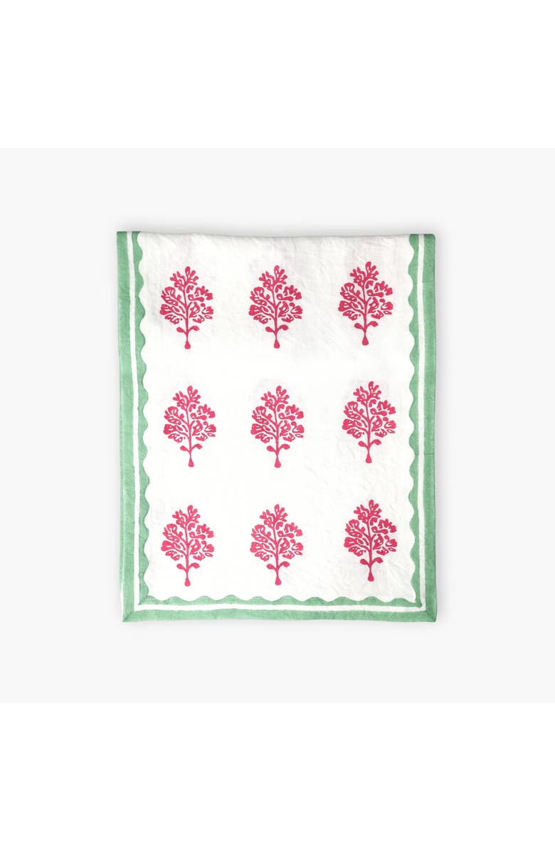 Banyan & Birch Sara - Pure Linen Hand-Printed Table Runner, Main, color, Pink & Pastel Green
