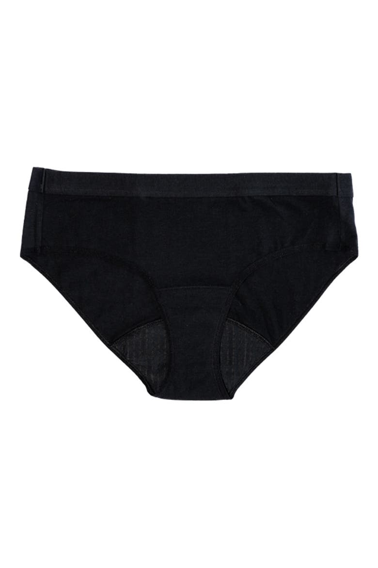 Period & Leakproof Regular Absorbency Stretch Cotton Brief, Alternate, color, VOLCANIC BLACK