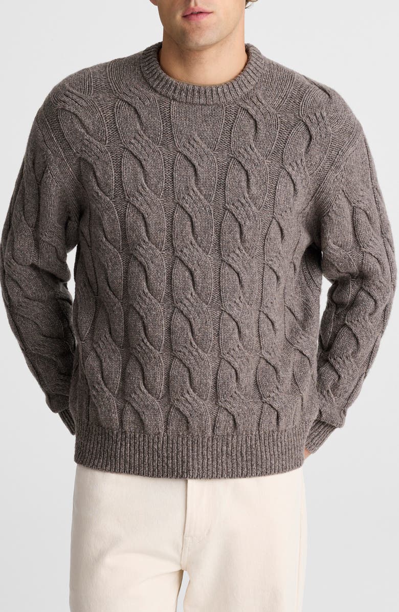 Madewell Crewneck Cable Knit Wool Blend Sweater, Main, color, Heather Dark Driftwood