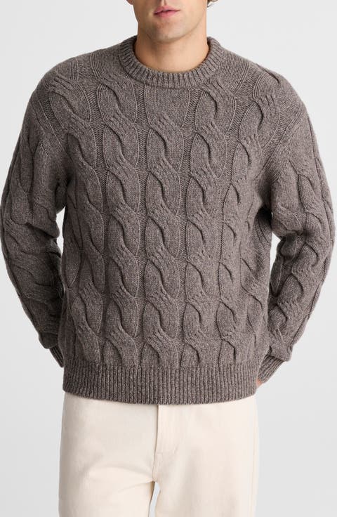 Crewneck Cable Knit Wool Blend Sweater