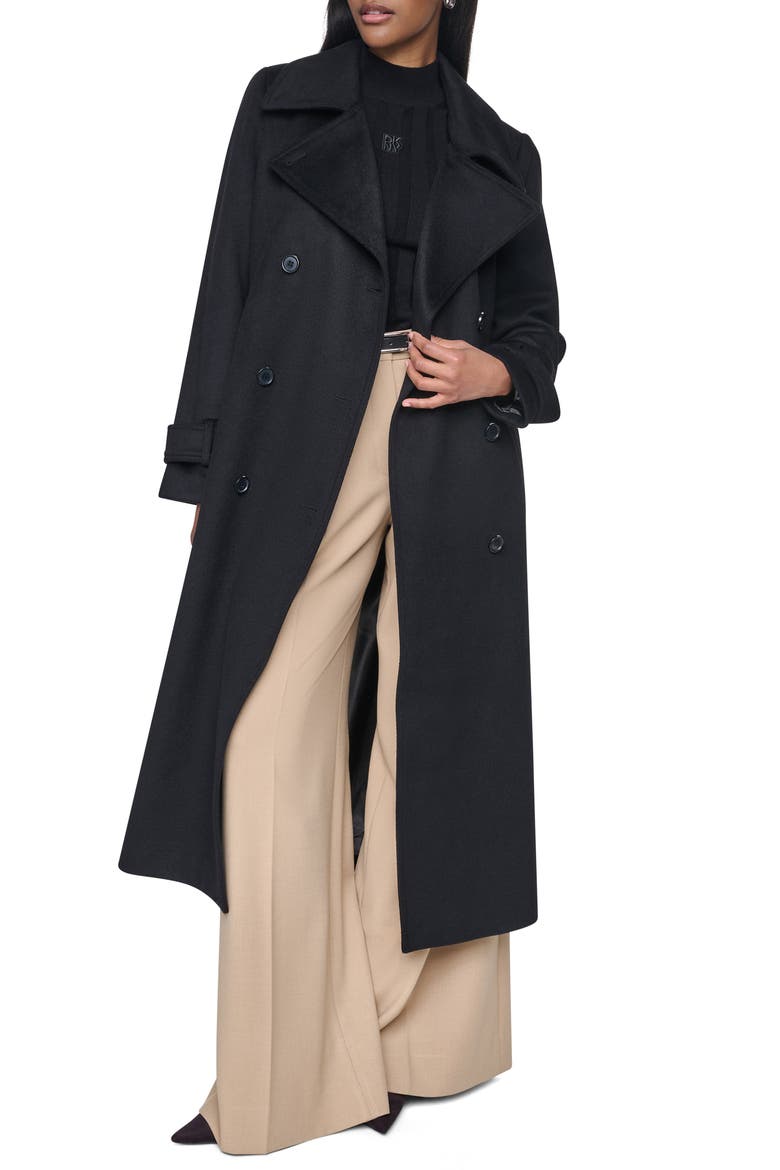 Double Breasted Wool Blend Maxi Coat, Alternate, color, BLACK
