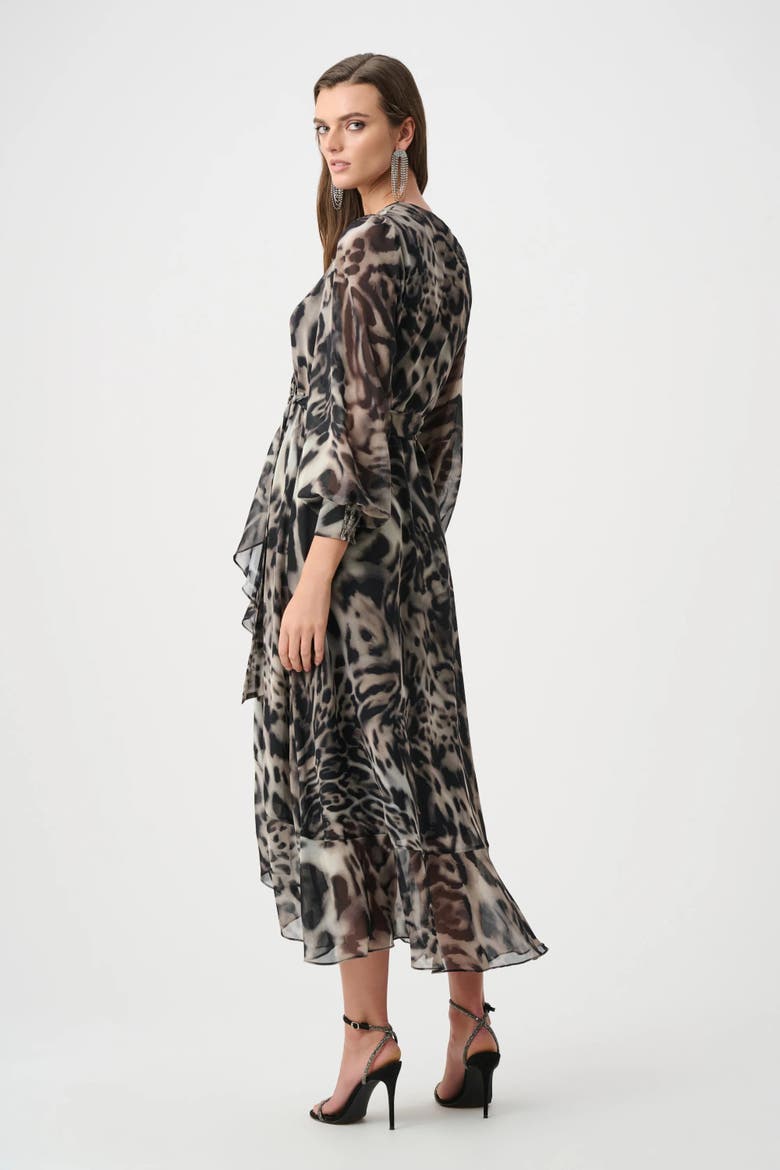 Chiffon Printed Fit and Flare Wrap Dress, Alternate, color, Grey/Multi
