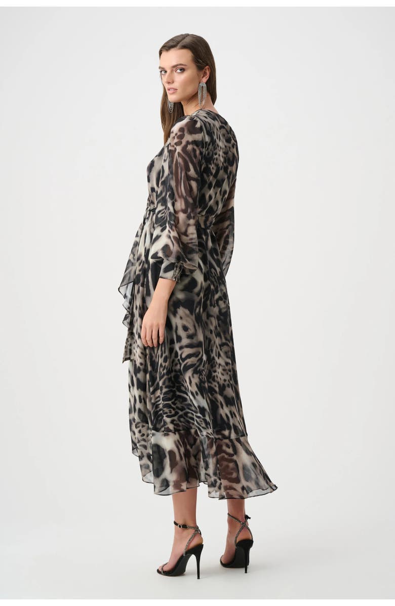Joseph Ribkoff Chiffon Printed Fit and Flare Wrap Dress, Alternate, color, Grey/Multi