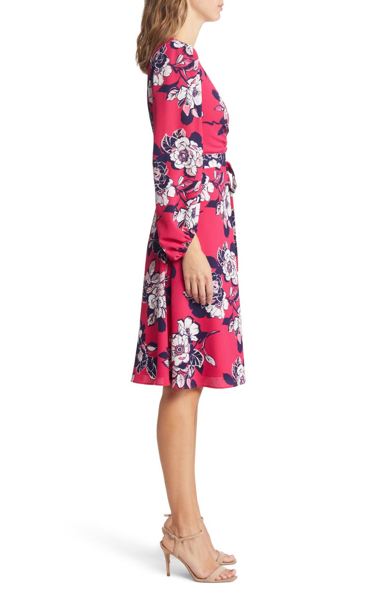 Eliza J Floral Ruched Bracelet Sleeve Dress, Alternate, color, 
