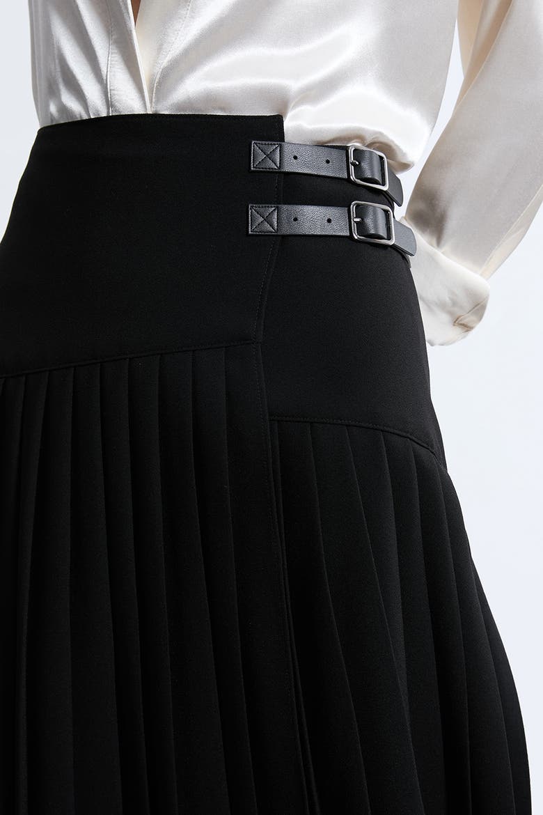 Buckle Detailed Maxi Skirt, Alternate, color, Black