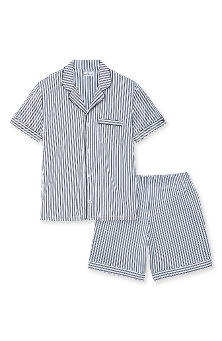 Petite Plume Stripe Pima Cotton Short Pajamas, Alternate, color, Navy