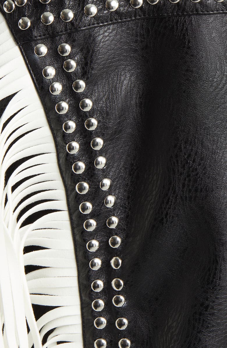 AZALEA WANG Beaded Fringe Detail Faux Leather Moto Jacket, Alternate, color, 