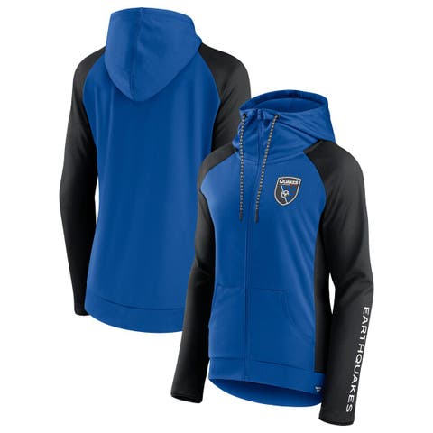 Women's Fanatics Branded Blue/Black San Jose Earthquakes Iconic Raglan Full-Zip Hoodie
