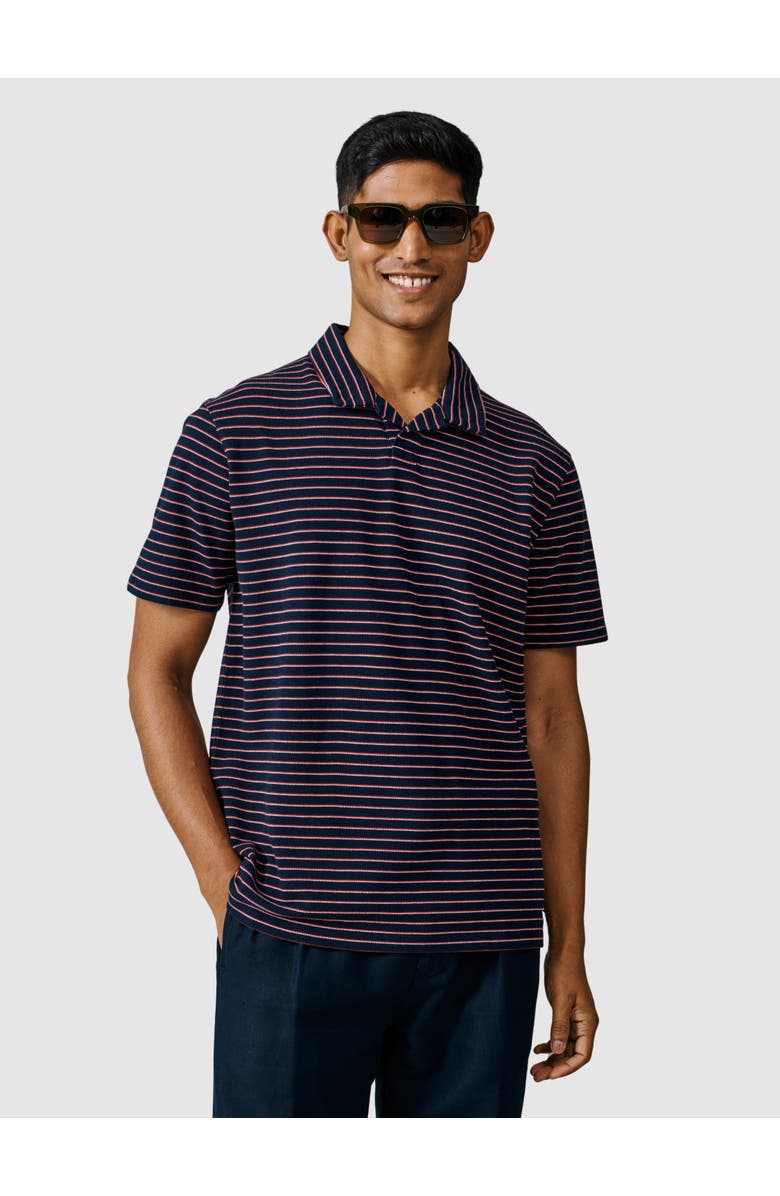 Aubin Baysdale Open Collar Polo, Main, color, Navy Stripe
