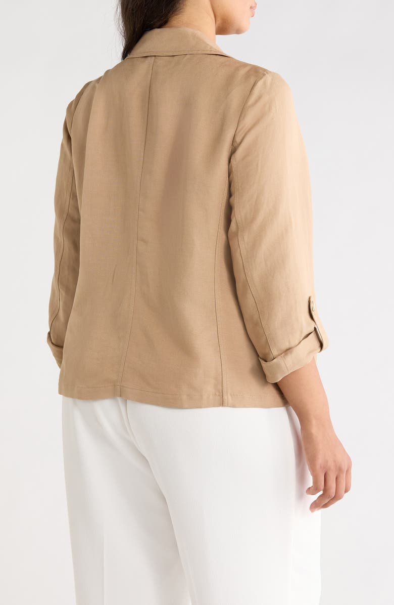 KASPER Seamed Open Front Linen Blend Jacket, Alternate, color, Toasted Wheat