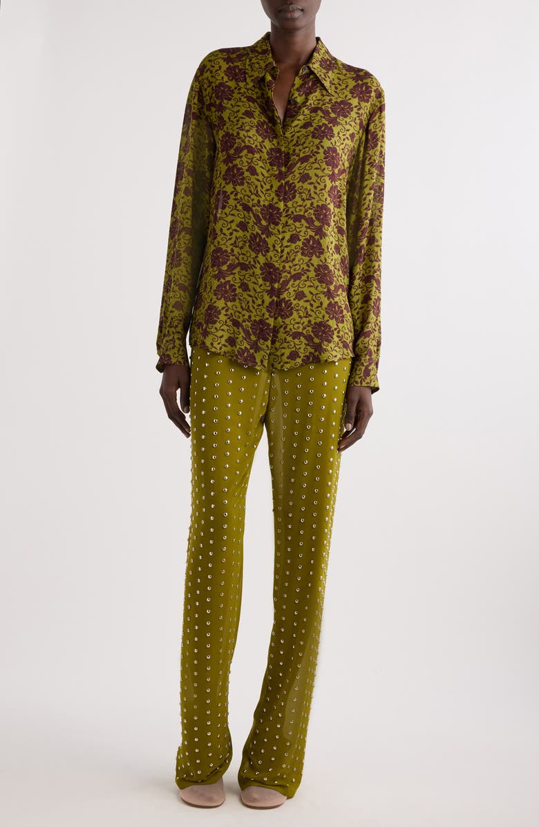 Dries Van Noten Chowy Floral Button-Up Shirt, Alternate, color, Olive