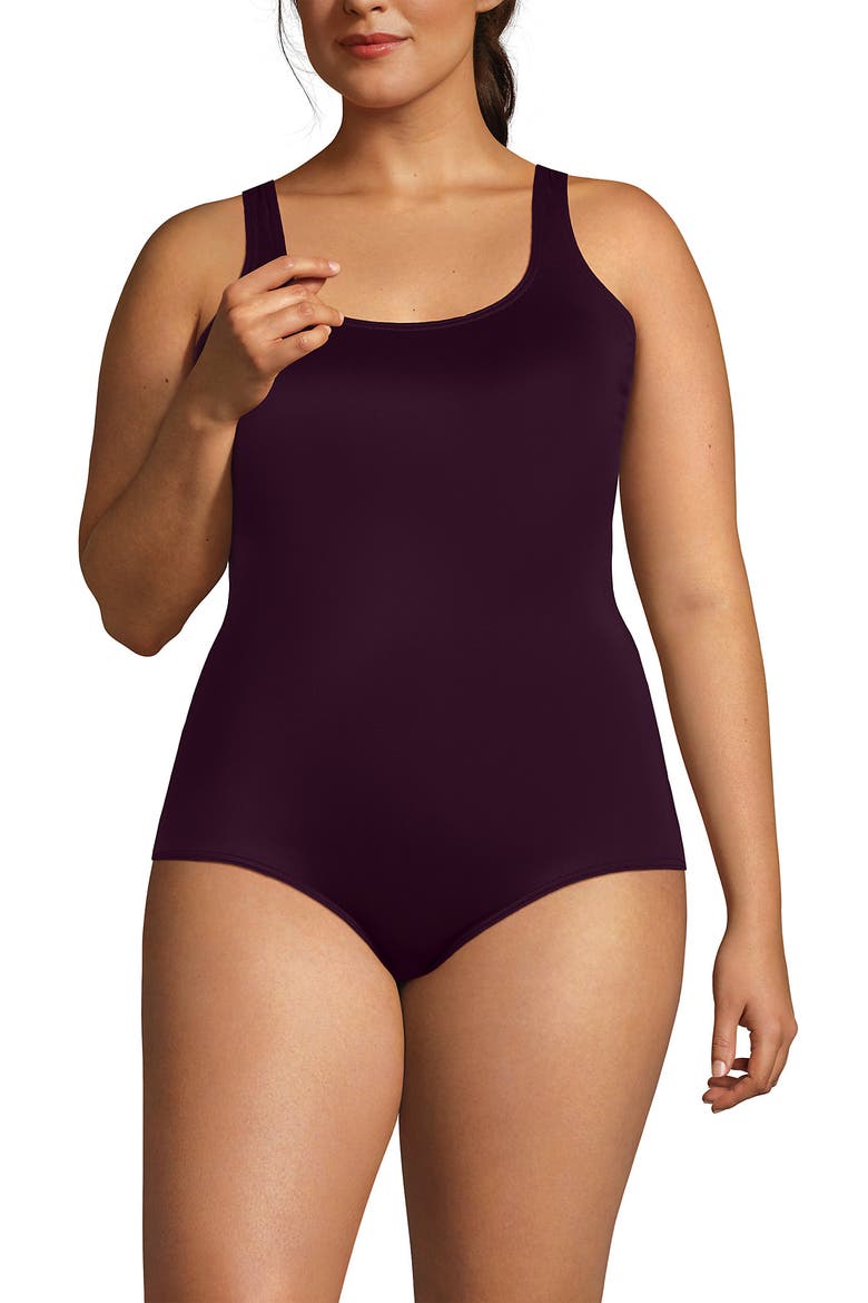 Plus Size DD-Cup Chlorine Resistant Scoop Neck Soft Cup Tugless Sporty One Piece Swimsuit, Alternate, color, Dark Wine