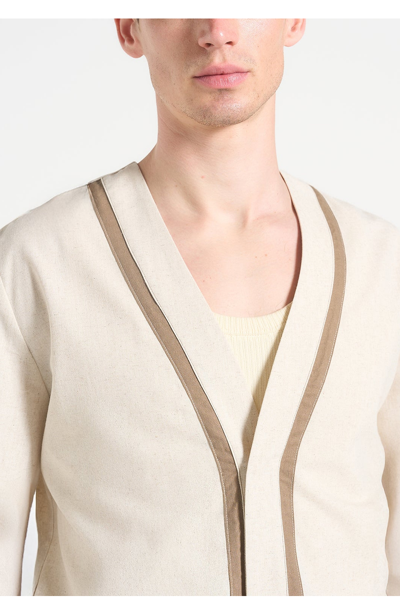 Manière De Voir Alain Linen Cardigan with Contrast Placket, Alternate, color, Natural