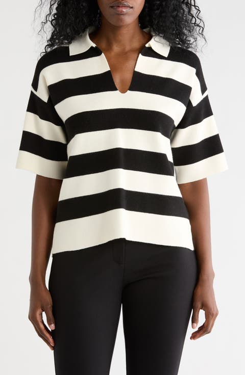 Stripe Short Sleeve Polo Sweater