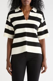 T Tahari Stripe Short Sleeve Polo Sweater