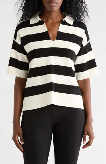 T Tahari Stripe Short Sleeve Polo Sweater