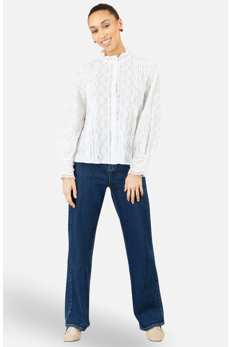 Lace Detail Cotton Blouse, Alternate, color, White