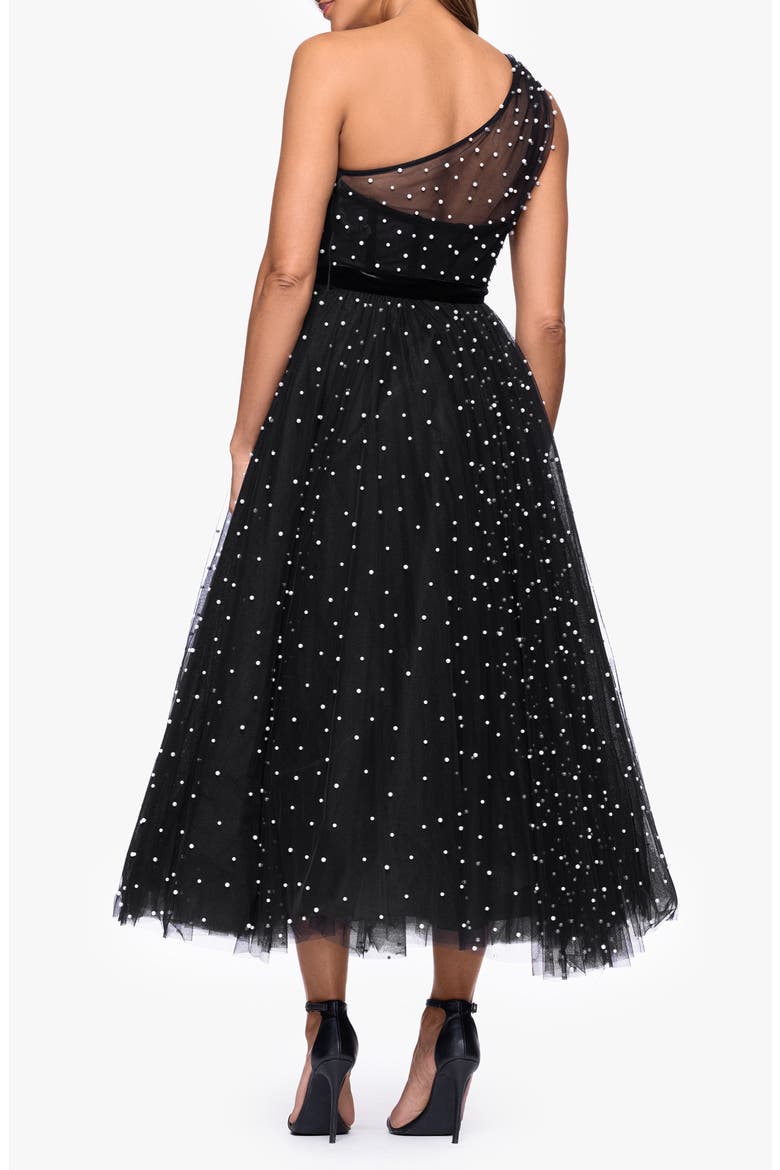 Faux Pearl One-Shoulder Tulle Cocktail Dress, Alternate, color, BLACK