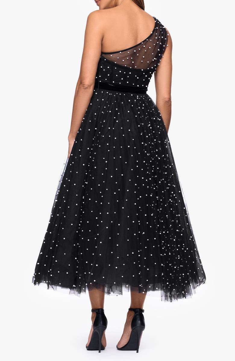 Betsy & Adam Faux Pearl One-Shoulder Tulle Cocktail Dress, Alternate, color, Black