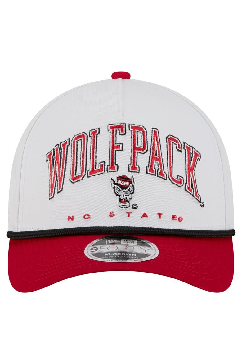 Men's New Era White/Red NC State Wolfpack Arch Two-Tone Rope 9FORTY A-Frame M-Crown Adjustable Hat, Alternate, color, White
