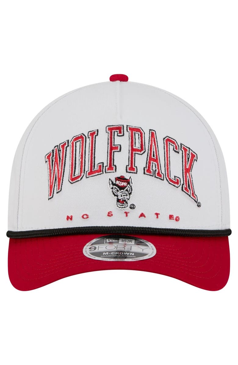 New Era Men's New Era White/Red NC State Wolfpack Arch Two-Tone Rope 9FORTY A-Frame M-Crown Adjustable Hat, Alternate, color, White