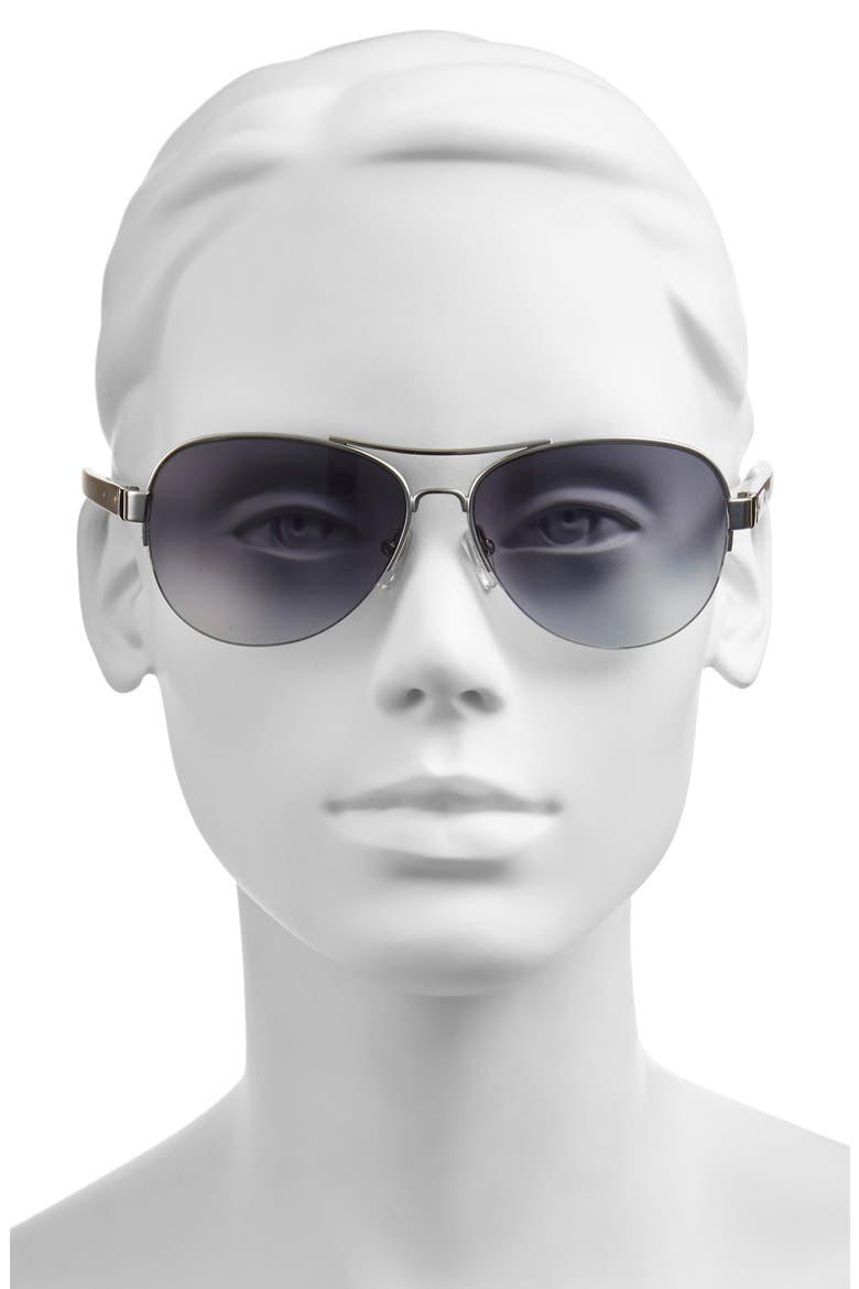 'The Angelina' 57mm Aviator Sunglasses (Nordstrom Exclusive), Alternate, color, SHINY SILVER/ MATTE DOVE
