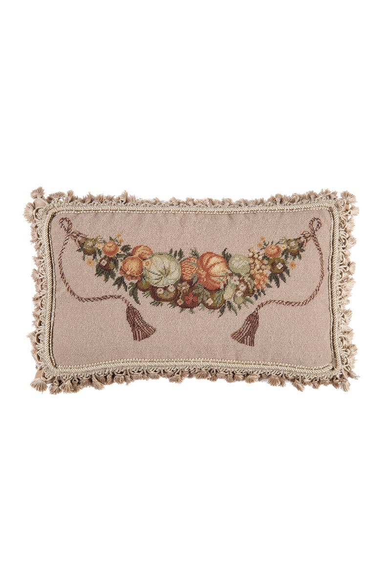 Pumpkins & Fruit Petit Point Wool Blend Decorative Accent Pillow, Main, color, White