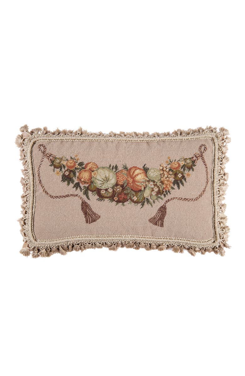 C&F Home Pumpkins & Fruit Petit Point Wool Blend Decorative Accent Pillow, Main, color, White