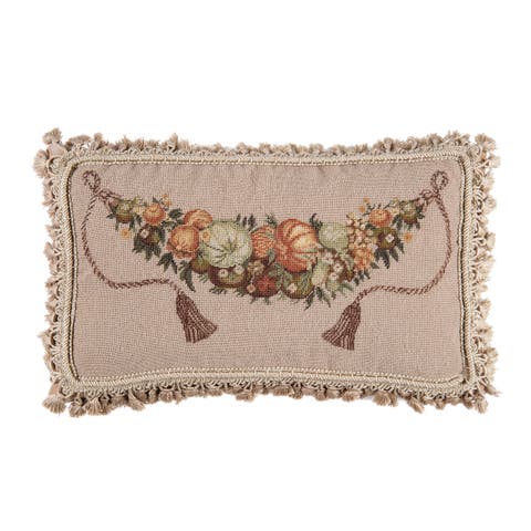 Pumpkins & Fruit Petit Point Wool Blend Decorative Accent Pillow