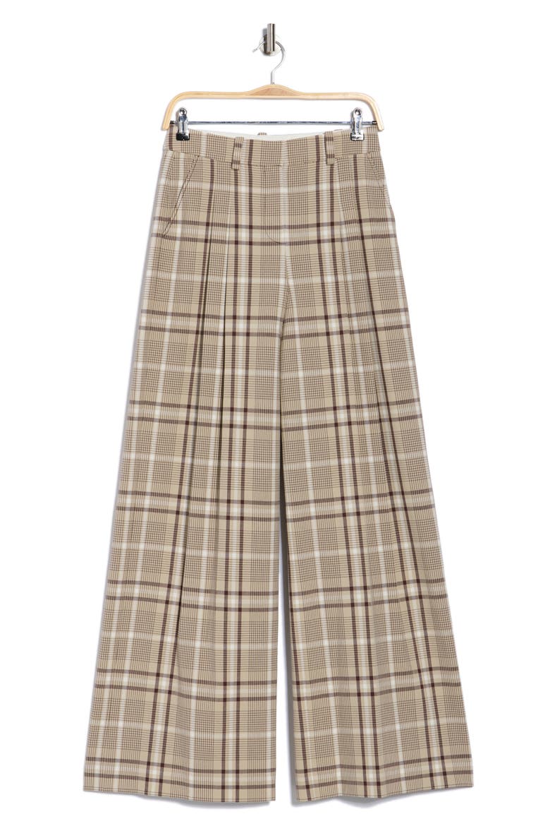 Leroy Plaid Pleated Wide Leg Pants, Alternate, color, SAND PLAID