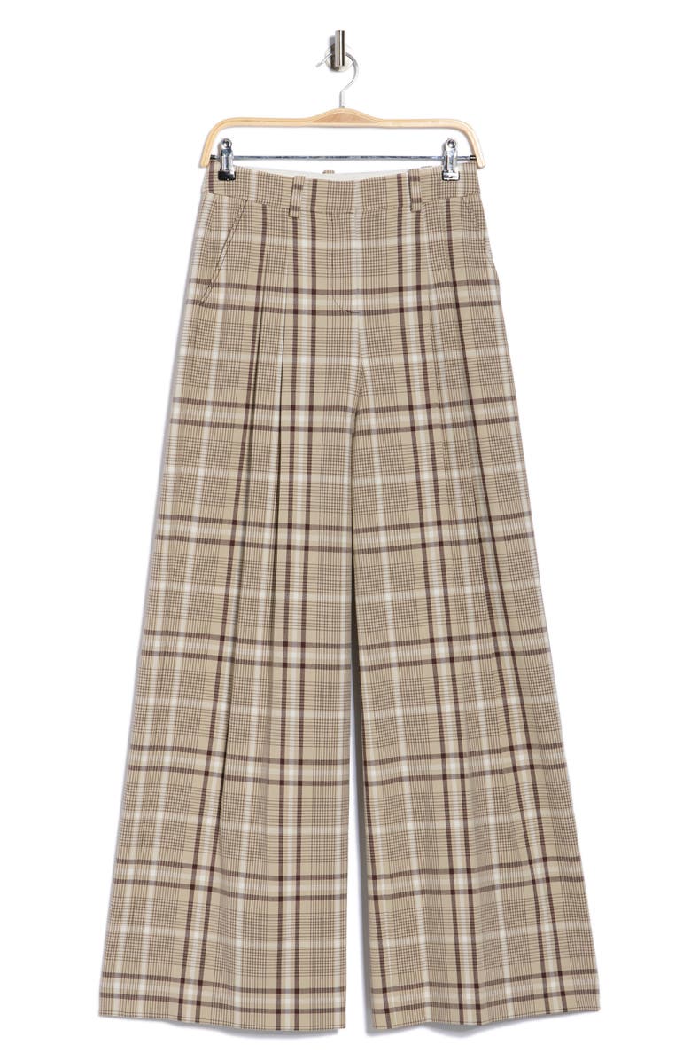 Simkhai Leroy Plaid Pleated Wide Leg Pants, Alternate, color, Sand Plaid